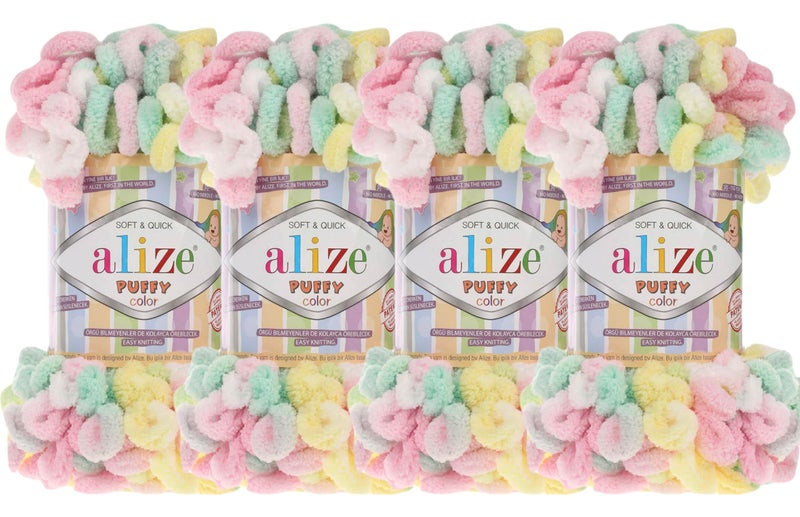 Alize Puffy Color Baby Blanket Yarn Lot of 4skn 400gr 39.3 yds 100% Micropolyester Soft Yarn Hand Knitting Yarn (5862) - Image 1